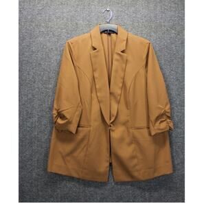 INC International Concepts Blazer Womens 2X Brown Tan Ruched 3/4 Sleeve